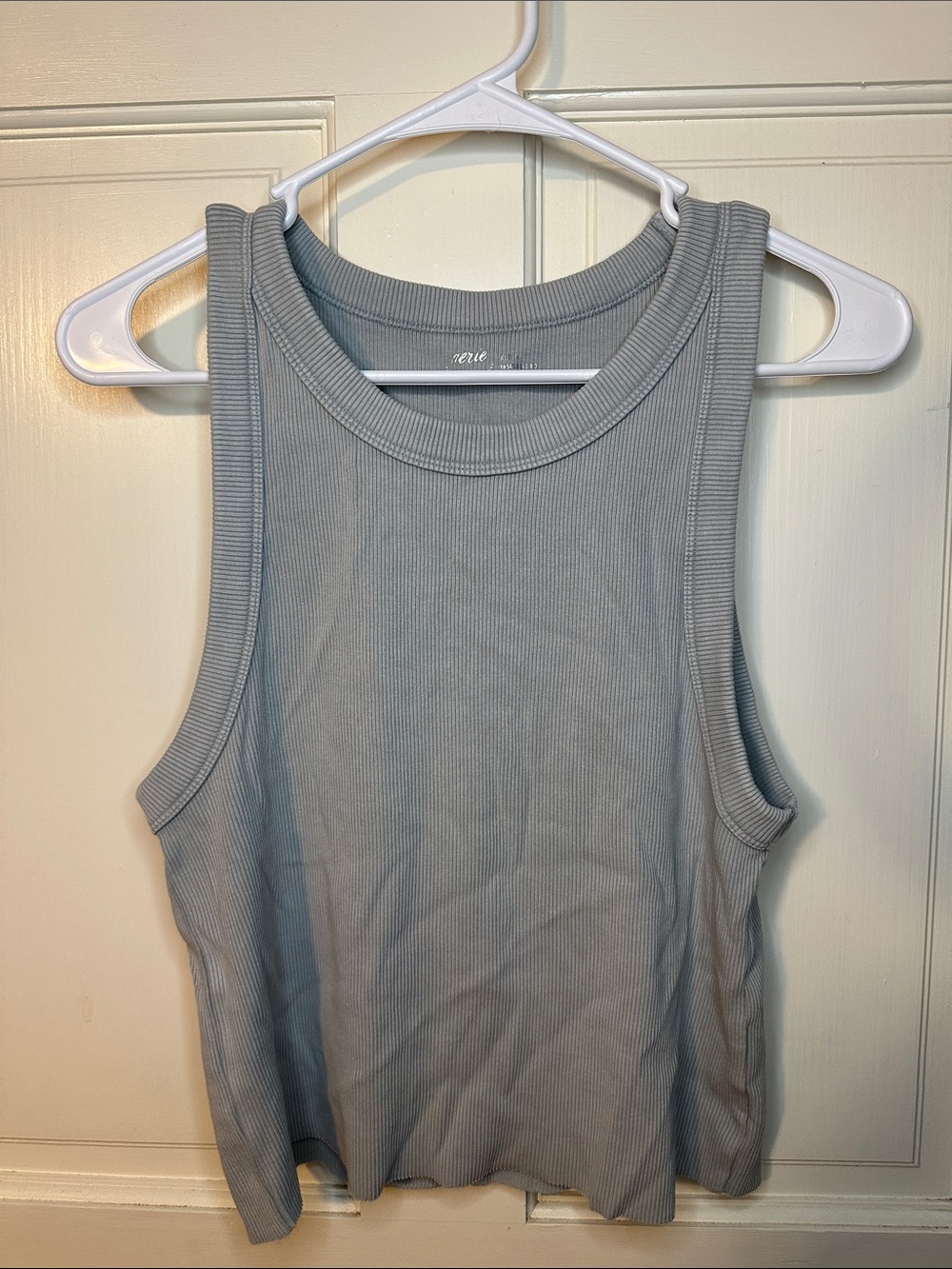 aerie Ribbed Tank Top in Light Gray-Blue